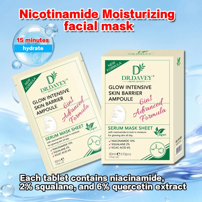 DR.DAVEY Glow Intense Facial Mask Facial Care Moisturizing and Tender Skin Easy to Absorb Portable 10 Tablets/Box Peaceful Pleasures Health and Wellness