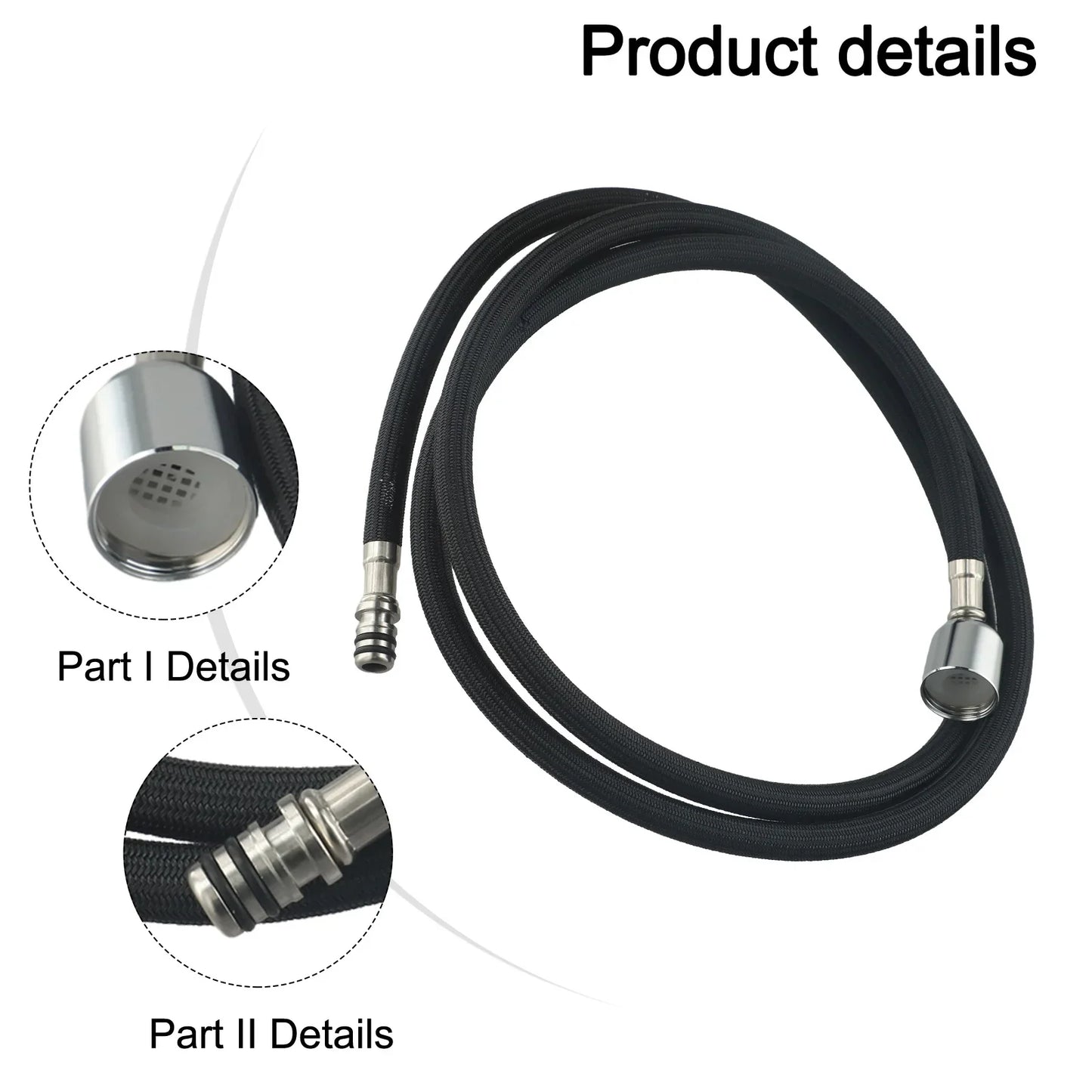 1.5m Braided Nylon Kitchen Faucet Hose 360° Pull-Out + Adapter