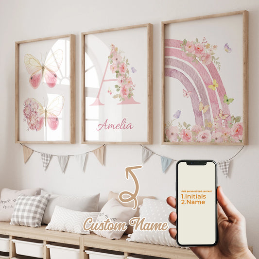 Personalized Pink Rainbow Butterfly 3-Piece Canvas Wall Art Canvas Wall Art Set Peaceful Pleasures Health and Wellness GA-CH402-3pcs 21x30cm Unframed