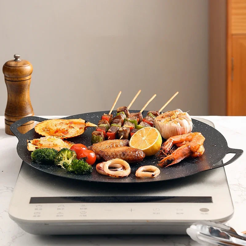 Roasting Round Pans Korean Aluminum Nonstick Grill Top Griddle Pan Bbq Fry Grill Outdoor Cast Iron Barbecue Griddles Grill Pans Peaceful Pleasures Health and Wellness