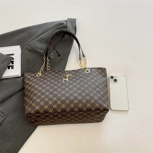 Retro Monogram Tote Bag | Vintage PU Shoulder Handbag Women Shoulder Tote Bag Oasis Select