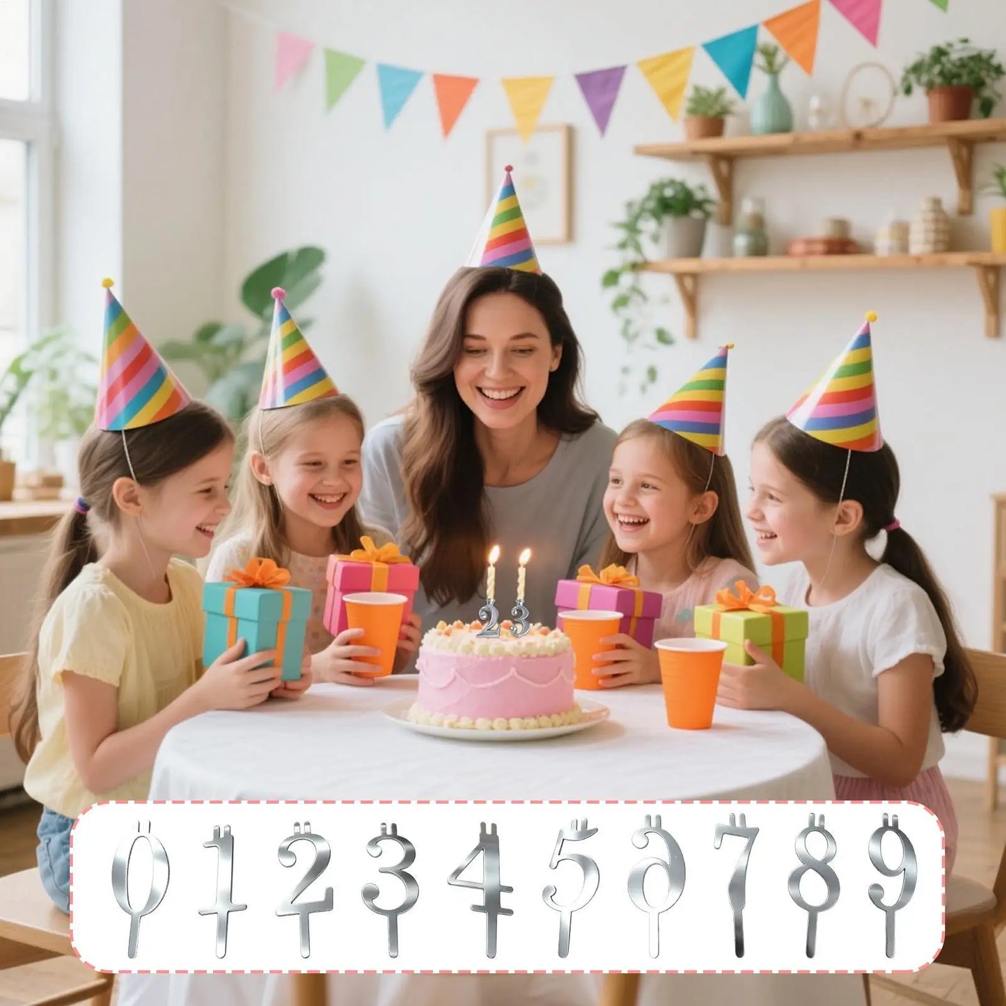 Reusable Number Cake Topper Set 0-9 | Silver Birthday Candle