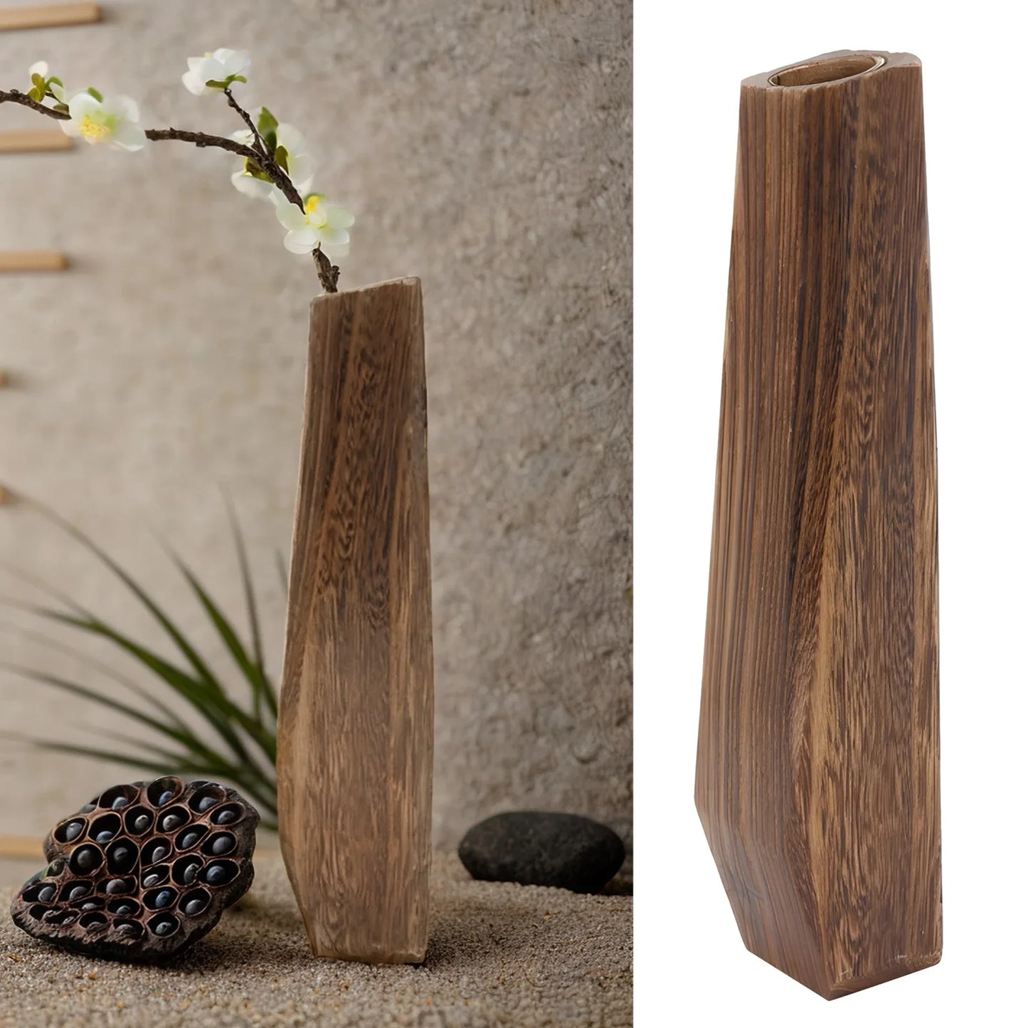 Rustic Tall Burnt Wood Flower Vase for Dried & Faux Flowers
