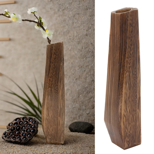 Rustic Tall Burnt Wood Flower Vase for Dried & Faux Flowers Decorative Wood Vase Peaceful Pleasures Health and Wellness