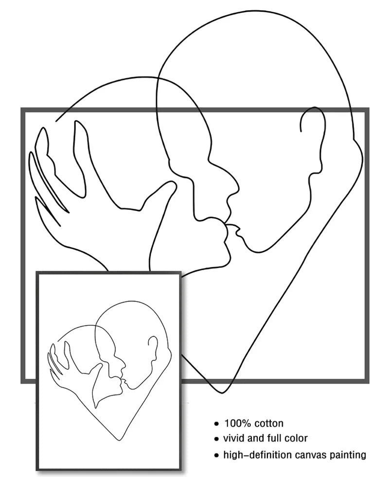 Black And White Line Drawing Couple Kiss Canvas Prints Heart Art Painting Hand In Hand Poster Minimalist Pictures Home Decor Peaceful Pleasures Health and Wellness