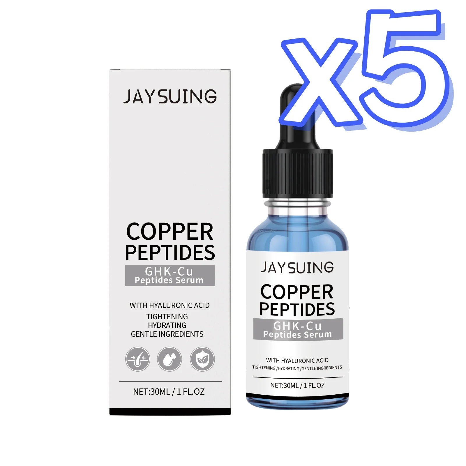 Copper Peptide Face Serum Repair Skin Firming Facial Loosen Skin Brighten Dullness Deeply Hydrate Hyaluronic Acid Face Essence Peaceful Pleasures Health and Wellness 30ml Boxed x 5