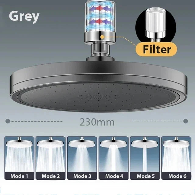 6-Mode Large Rainfall Shower Head | High Pressure Ceiling Mount