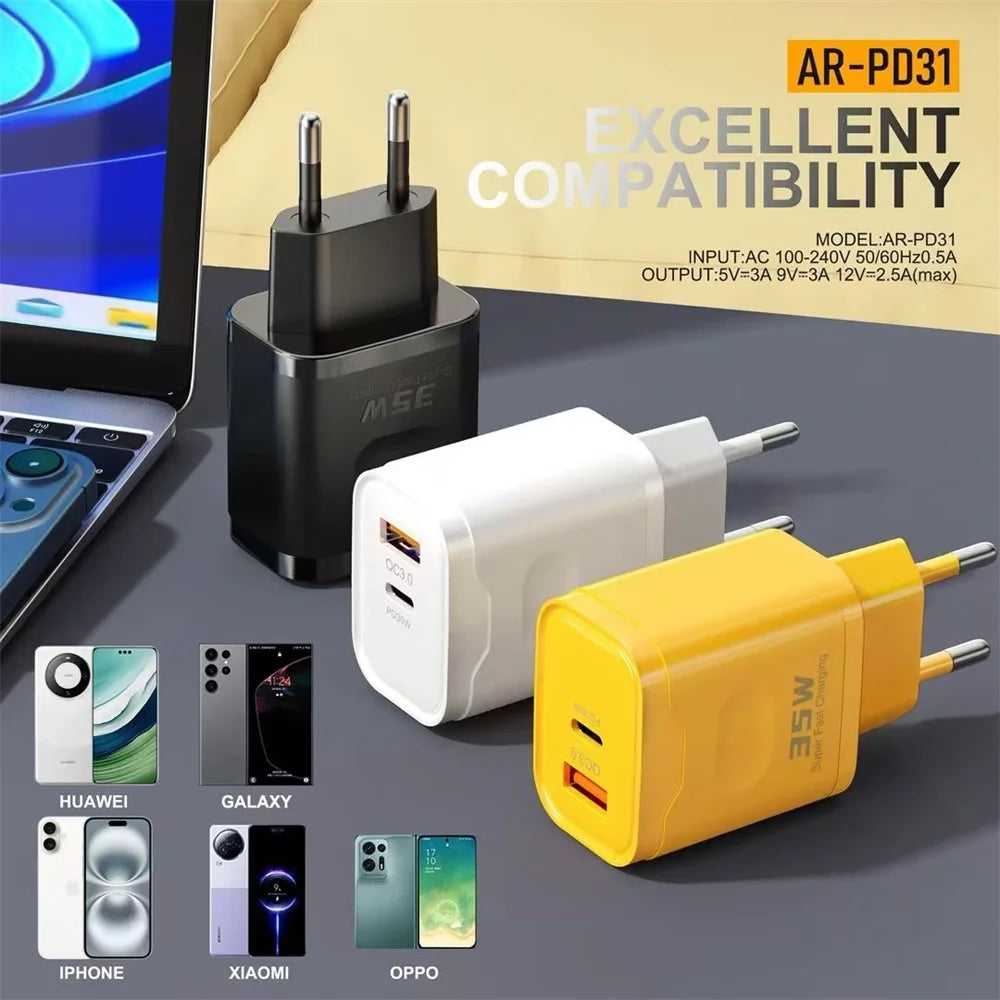 35W Dual Port USB-C PD Wall Charger | iPhone & Android