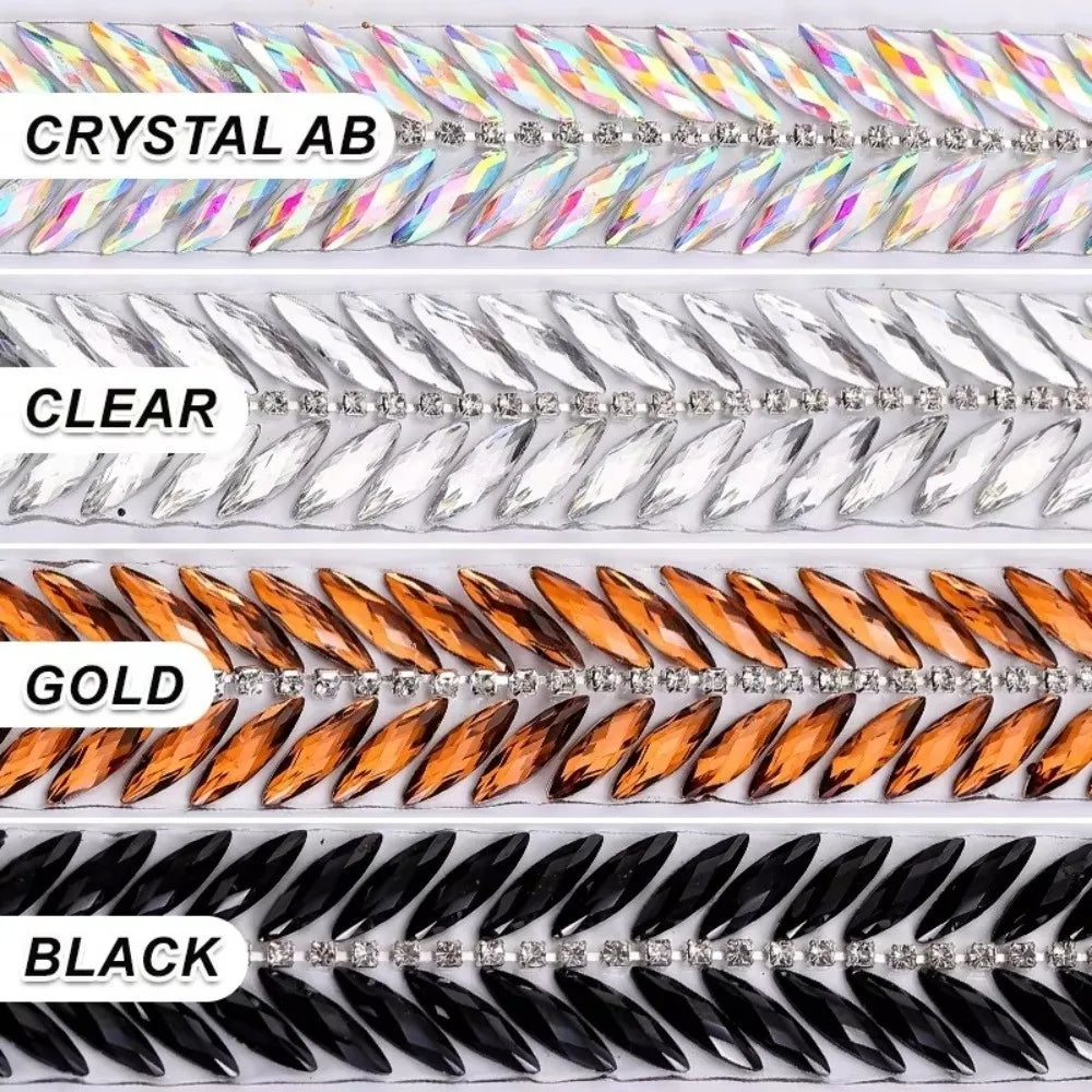 Iron-On Rhinestone Ribbon Trim 1 Yard | DIY Crystal Decoration