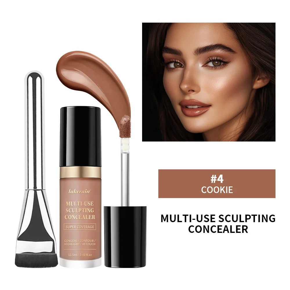 Full Coverage Concealer With Free Brush Matte Foundation Oil Control Long Lasting Face Makeup Multi-Use Highlight Retouch Cream Peaceful Pleasures Health and Wellness 4 COOKIE Free Brush