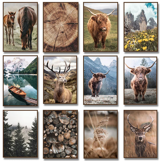 Nature Landscape Canvas Wall Art | Deer, Cow, Horse, Lake Print Canvas Wall Art Peaceful Pleasures Health and Wellness