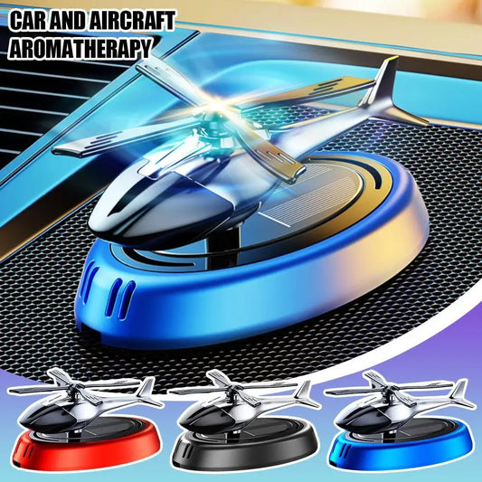 Solar Powered Rotation Helicopter Solar Aromatherapy Car Air Freshener Alloy+ABS Wooden Fragrance Auto Aroma Diffuser Peaceful Pleasures Health and Wellness