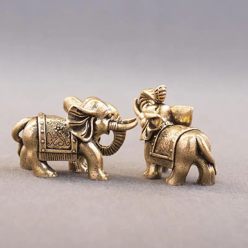 Brass Lucky Elephant Miniature Figurine | Antique Copper Statue