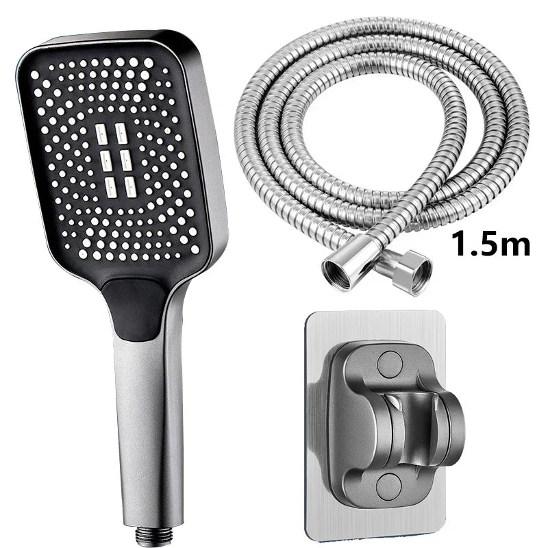Square High-Pressure Handheld Shower Head – 3 Spray Modes