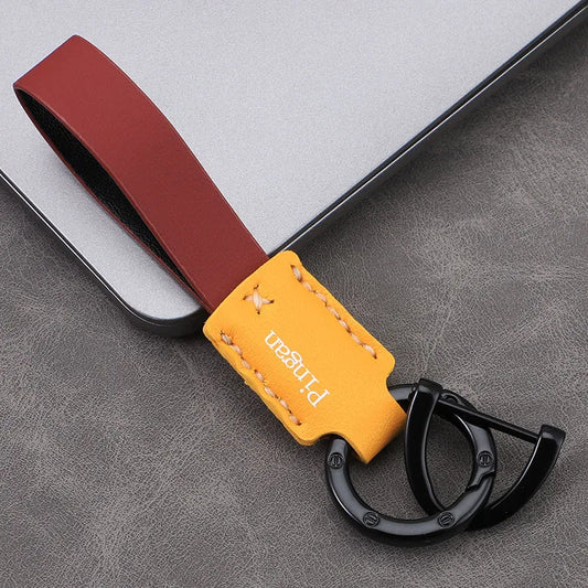 Leather D-Ring Car Keychain | Multi-Color Key Pendant Leather Keychain Peaceful Pleasures Health and Wellness red