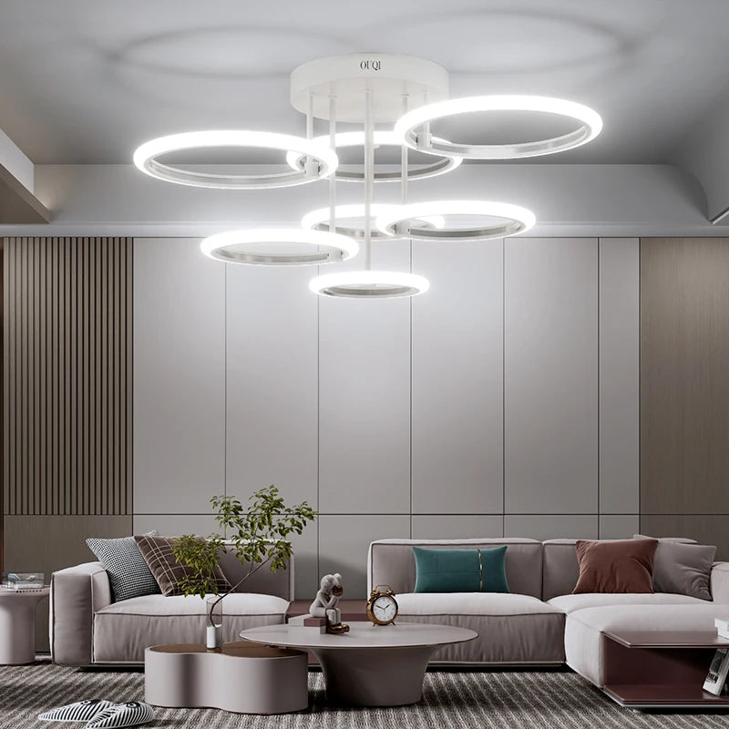 RUNTOIN 120W 7-Ring Dimmable LED Flush Mount Ceiling Light