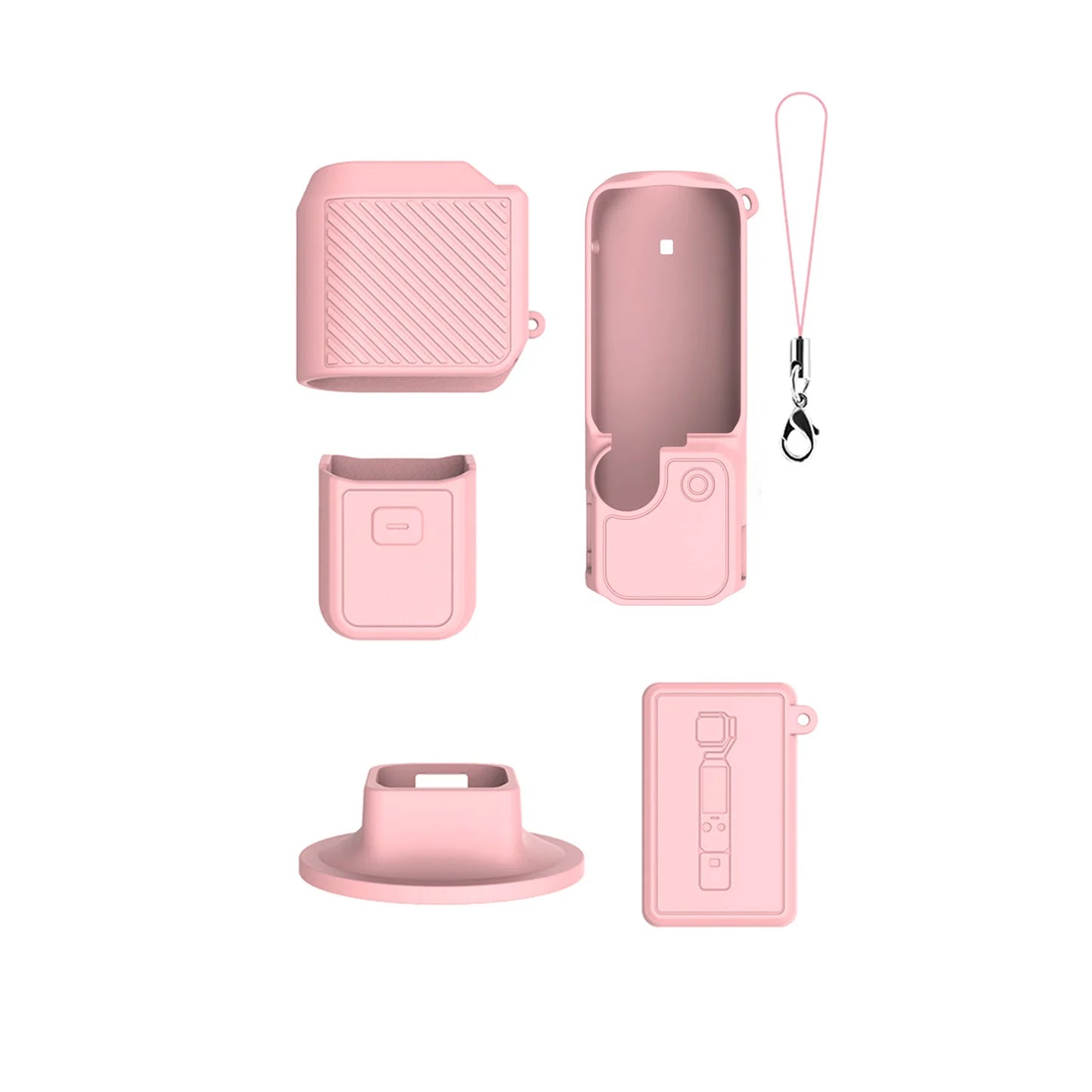 Soft Silicone Case For DJI Pocket 4 With Base Stand And Wrist Strap Thick Shockproof Cover Non-Slip Design For Secure Handling Peaceful Pleasures Health and Wellness Pink
