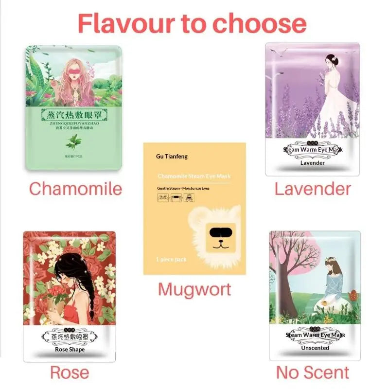 5pack Self-heating Steam Eye Masks All Blackout Available In Lavender Chamomile Rose Artemisia & Peach Scents Peaceful Pleasures Health and Wellness