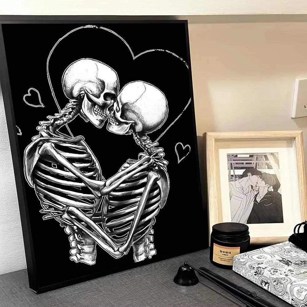 Vintage Botanical Skeleton Skull Poster - Art Deco Classic Retro Gothic Dark Academia Canvas Art Print Frameless Wall Art Decor Peaceful Pleasures Health and Wellness ZLH5080 40x60cm No Frame