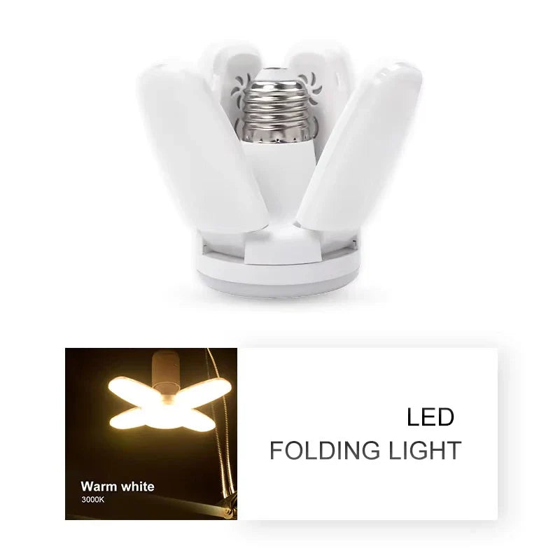 E27 28W Foldable Fan LED Bulb 360° 6500K Garage & Home Light