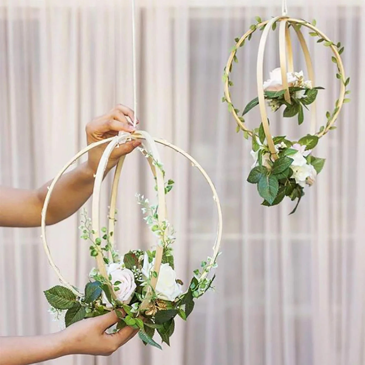 Wreath Rings, 3Pack 4Sizes (6 8 10 12lnch) Wooden Bamboo Floral Hoop Wreath Macrame Craft Hoop Rings for DlY Christmas Wedding Peaceful Pleasures Health and Wellness