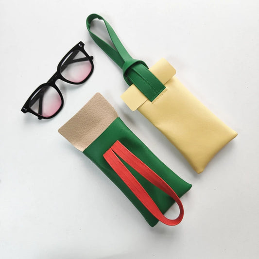 Genuine Leather Dustproof Eyewear Pouch | Contrast Color Leather Eyewear Pouch Peaceful Pleasures Health and Wellness