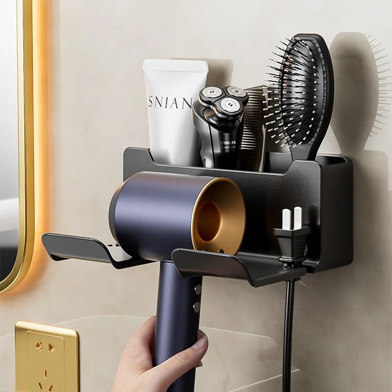 Wall-Mounted Hair Dryer Holder & Bathroom Organizer