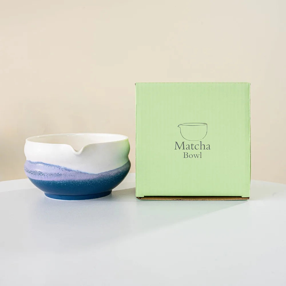 Ceramic Matcha Bowl with Pouring Spout & Whisk Holder Set