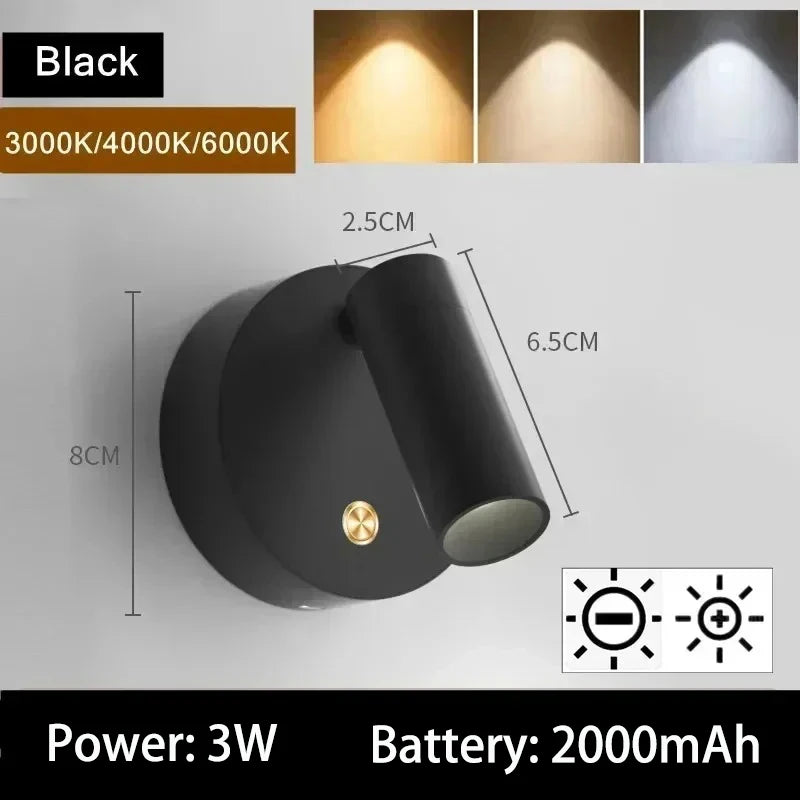 Alloy magnetic type-C rechargeable wall lamp spotlight wireless no wiring no punch reading wall light bedroom bedside LED light Peaceful Pleasures Health and Wellness