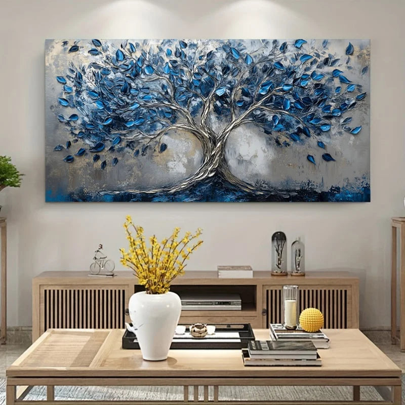 Modern Abstract Blue Tree Canvas Wall Art Print – Large Poster Canvas Wall Art Print Peaceful Pleasures Health and Wellness