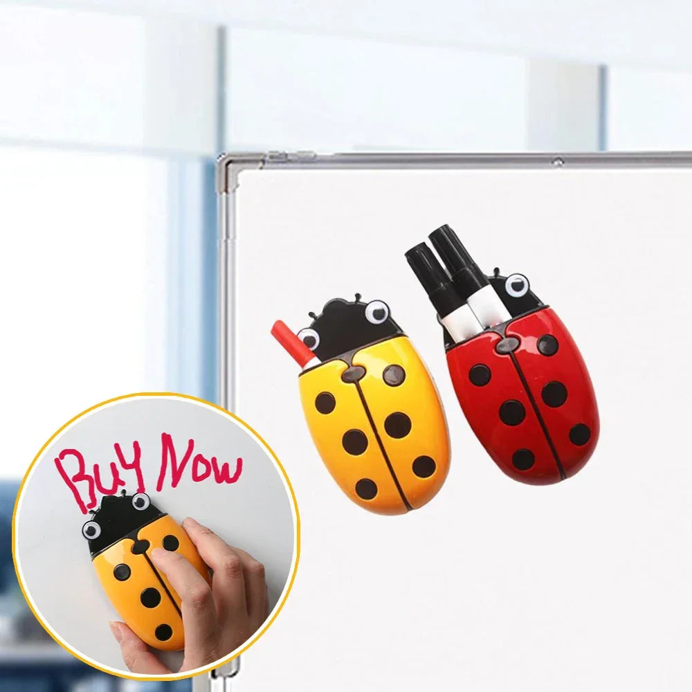 2-in-1 Ladybug Magnetic Pen Holder Whiteboard Eraser Storage Box Universal Fridge Magnet Organizer For Kitchen Container Peaceful Pleasures Health and Wellness