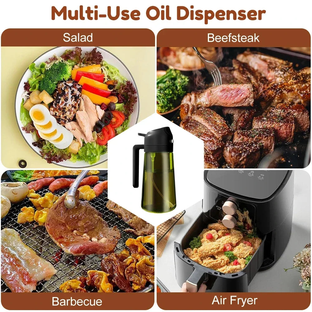 2 in 1 470ML/16oz Light-Blocking Dark Oil Sprayer for Cooking Olive Oil Dispenser Bottle for Kitchen Dark Green Glass Oil Bottle Peaceful Pleasures Health and Wellness