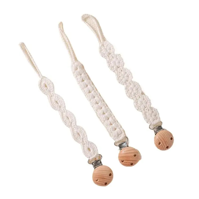 Baby Pacifier Holder Clips with Wooden Teether Beads – 3-Pack