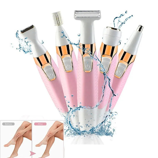The New Professional Rechargeable Ladies Waterproof IPX5 Portable Electric 5-in-1 Body and Facial Hair Remover Peaceful Pleasures Health and Wellness