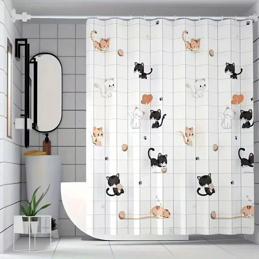 Cartoon Cat PEVA Shower Curtain – Waterproof, Easy to Clean Shower Curtain Peaceful Pleasures Health and Wellness Naughty cat 200*200cm