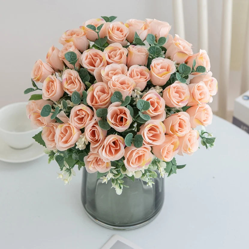 Silk Rose Bouquet 10 Heads – Wedding & Home Artificial Flowers