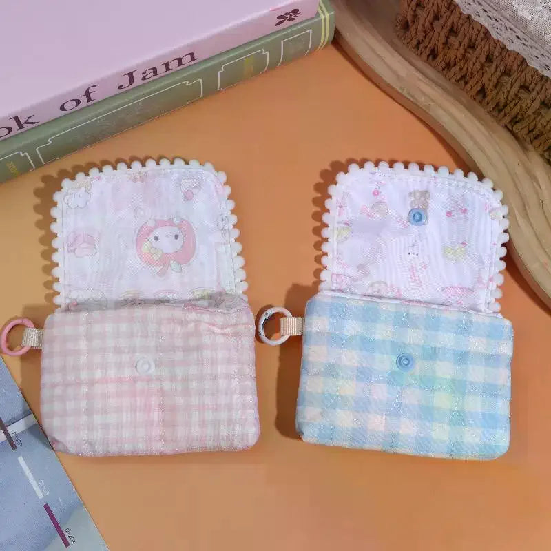 Cute Plaid Canvas Coin Purse – Mini Wallet & Earphone Pouch