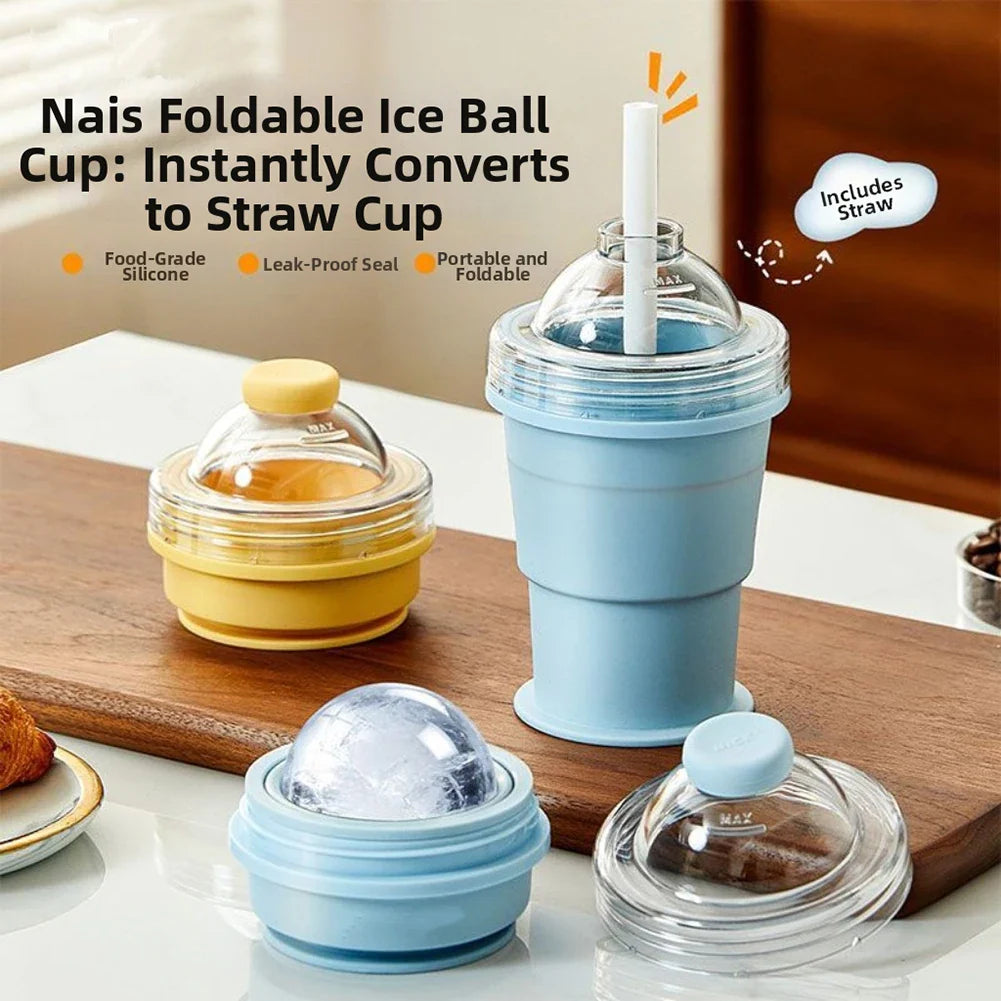 2-in-1 Collapsible Silicone Ice Ball Maker Cup | Foldable Tumbler