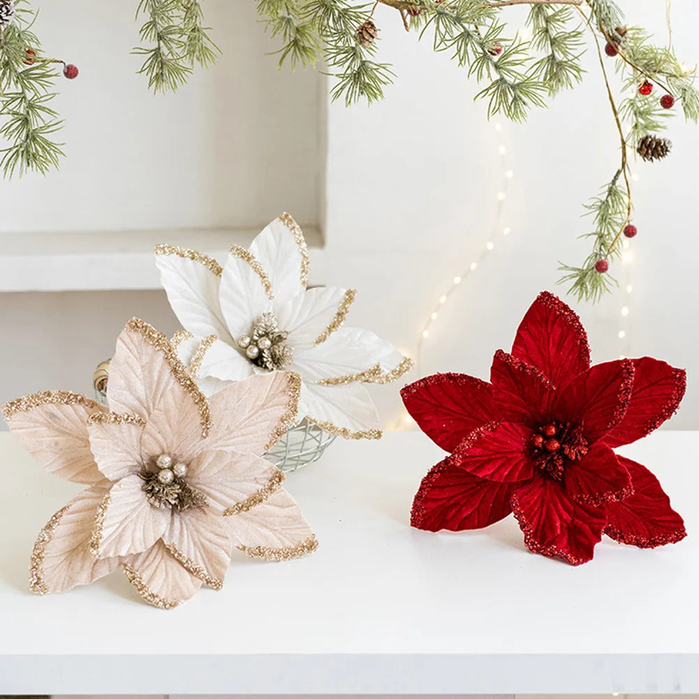 30cm Glitter Poinsettia Christmas Flower Ornament | Xmas Décor