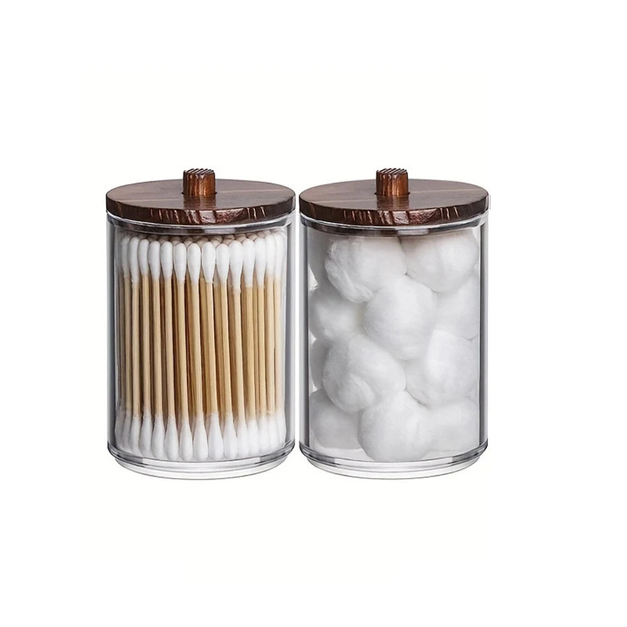 Qtip Holder & Apothecary Jars – Clear Plastic Bathroom Storage Containers (1/2/3/4 Pack)
