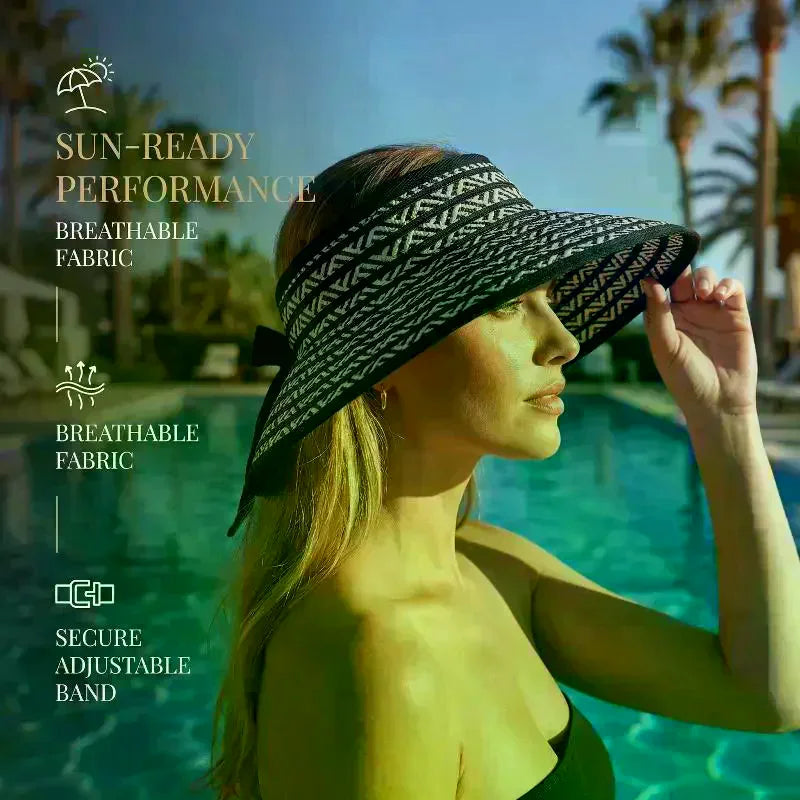 Women's Wide Brim Straw Sun Visor – Foldable Beach Hat