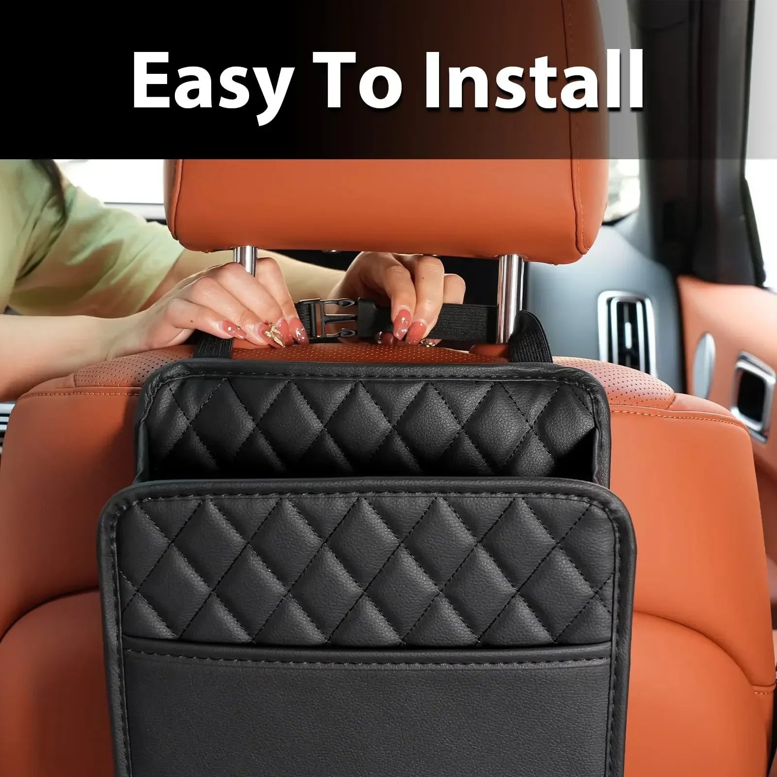 Multi-functional car seat back storage bag Leather storage bag Garbage bag Storage bag Garbage can storage for most models Peaceful Pleasures Health and Wellness