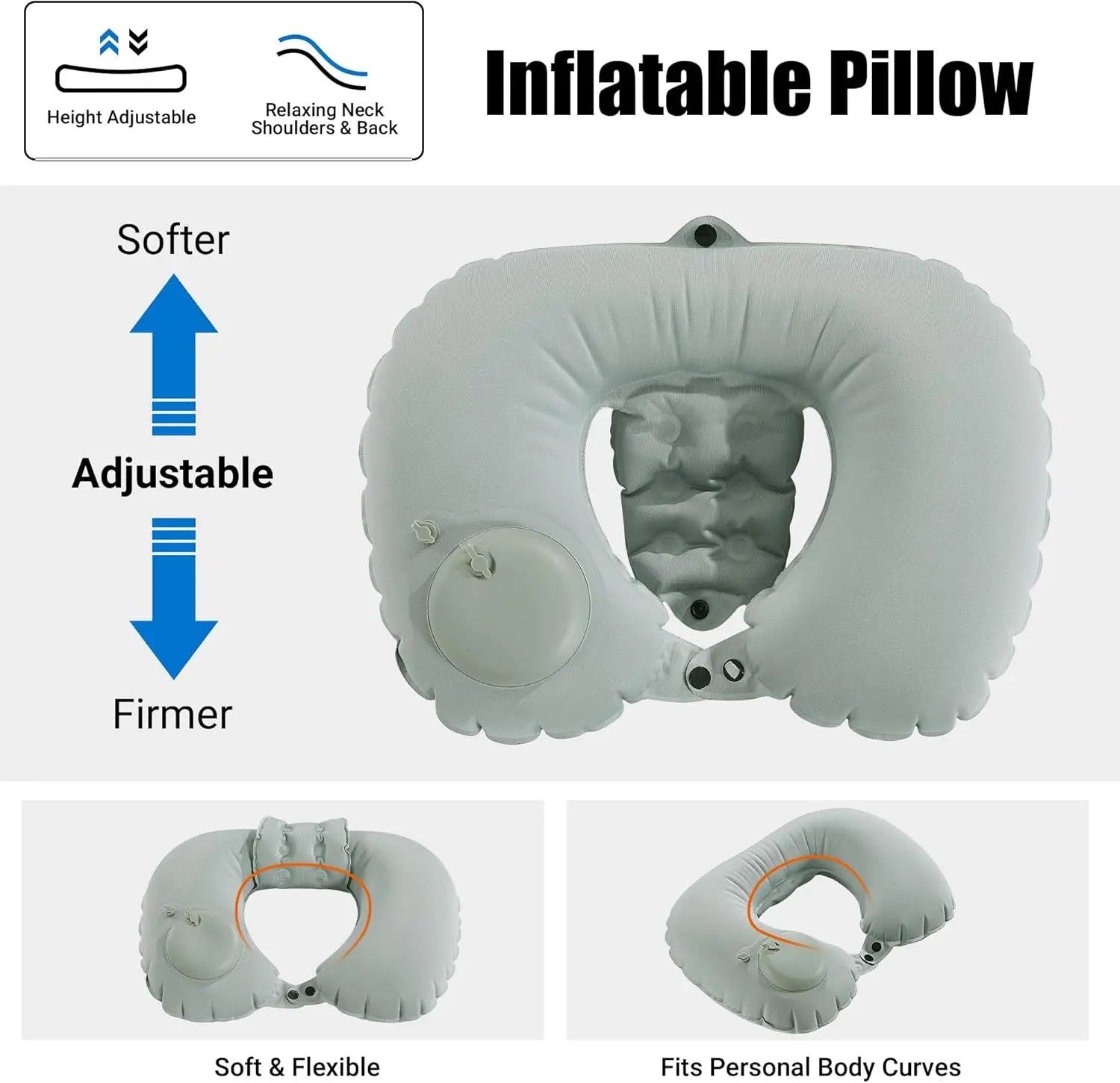 Inflatable pillow with adjustable features on a white background