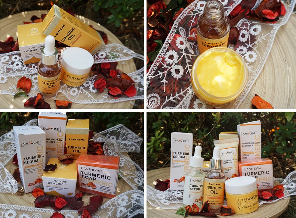 Turmeric Skin Care Set Shrink Pores Moisturizing Whitening Facial Oils Nourish Smooth Face Acne Brightening Cream For Age Spots Peaceful Pleasures Health and Wellness