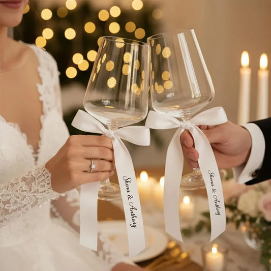 5-Pack Custom Name White Ribbons for Wedding & Bridal Decor Wedding Ribbon Decor Peaceful Pleasures Health and Wellness