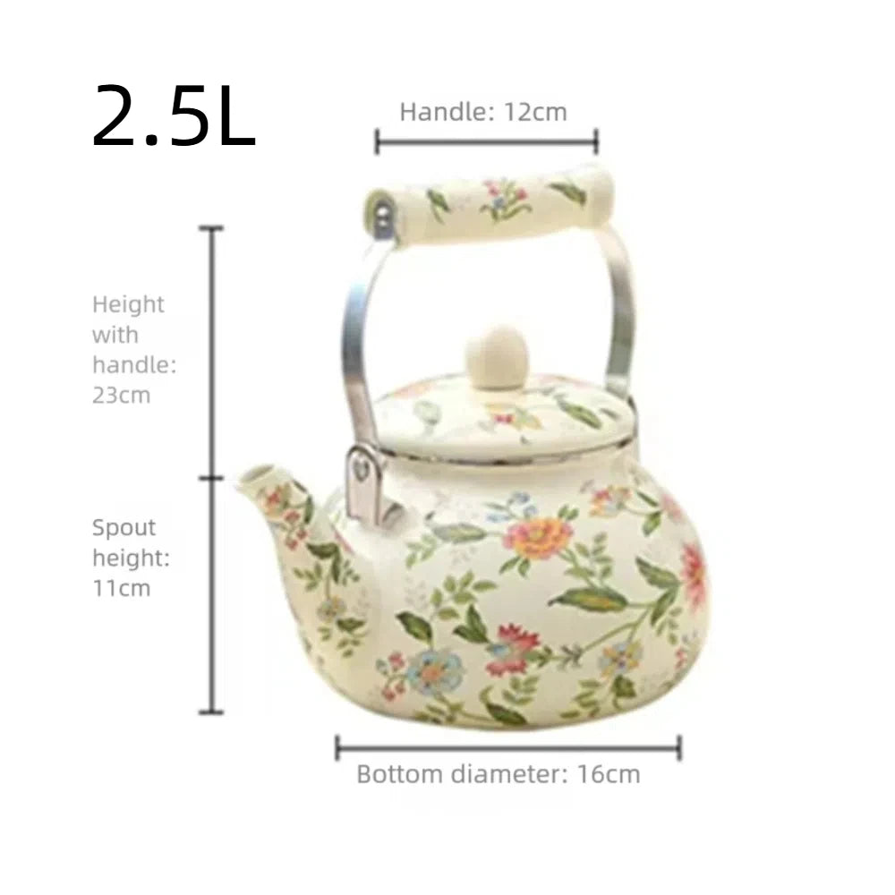 Chinese Style Enamel Teapot Floral Enameled 2.5L Gas Water Kettle Antiscald Handle Pear-shaped Coffee Pot Gas Induction Cooker Peaceful Pleasures Health and Wellness