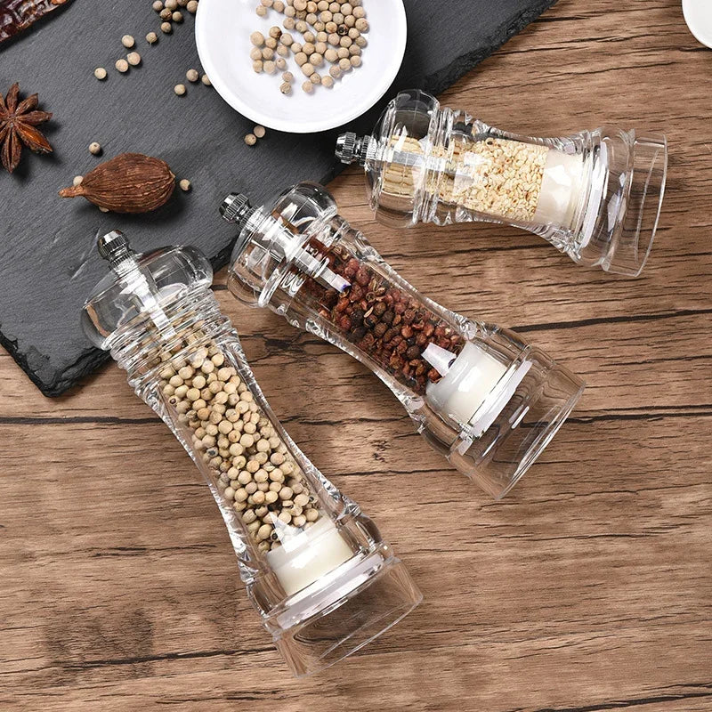 Acrylic Combo Pepper Mill & Salt Shaker | Adjustable Ceramic Grinder, Clear Transparent Body