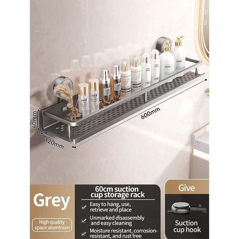 No-Drill Suction Cup Bathroom Shelf | Aluminum Wall Organizer