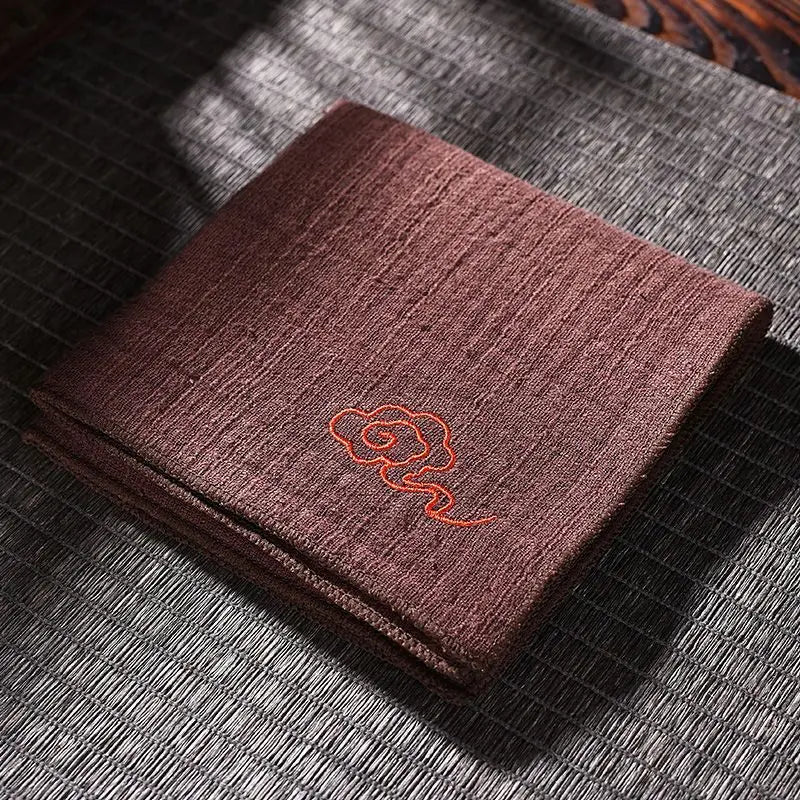 Cotton and linen absorbent tea towel high-end chinoiserie tea table rag thickened tea towel cloth tea set accessories Peaceful Pleasures Health and Wellness Brown 26x26cm