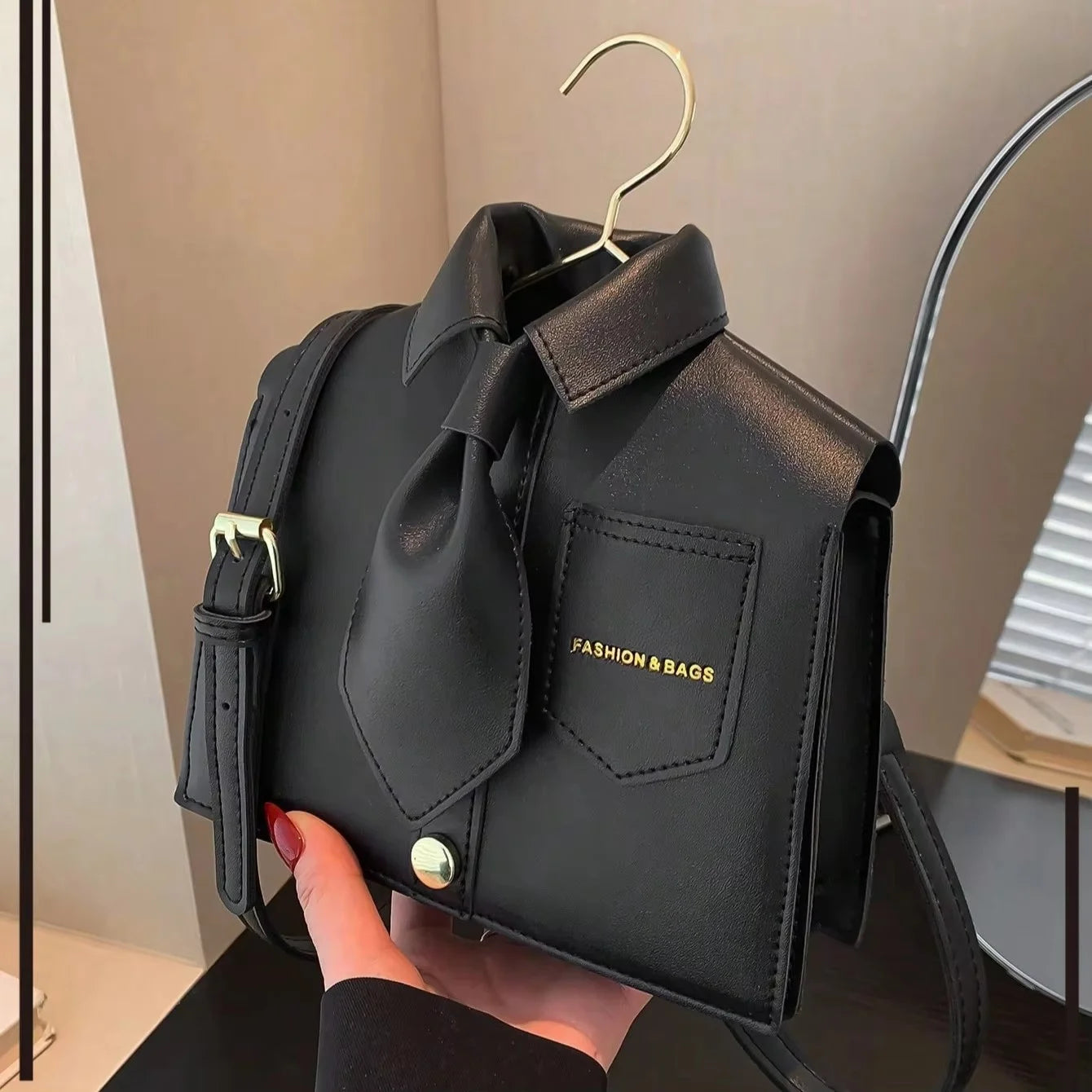 Novelty Funny Collar Shape Crossbody Bag For Women, Fashionable Black Flip Cover Phone Bag, Interesting Gift Peaceful Pleasures Health and Wellness black
